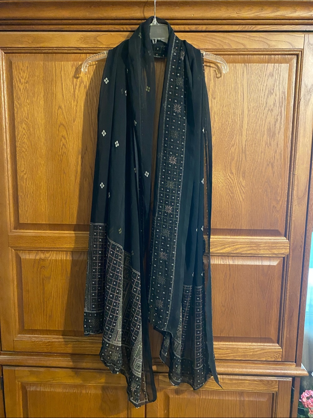 Black Embroidered Lightweight Scarf Wrap